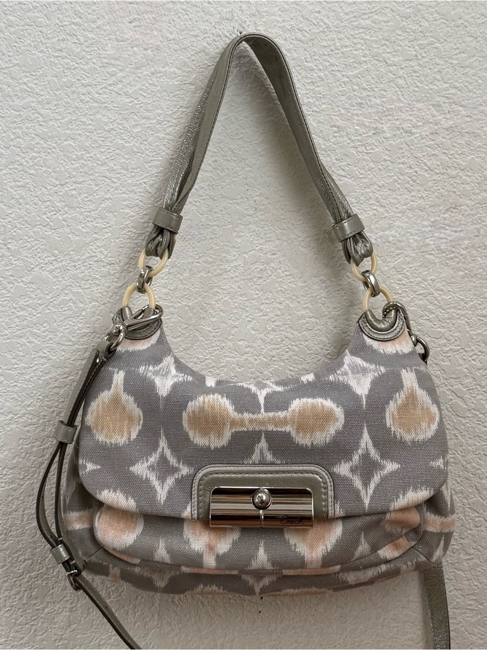 COACH 17083 Kristin Op Art Ikat Canvas Metallic Leather Shoulder Crossbody Bag - Picture 11 of 15